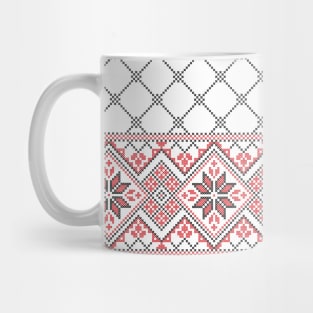 Palestinian Arabic Kufiya Keffiyeh or also called Hatta Traditional Pattern with Tatreez Embroidery Art Design Red Black on White Mug